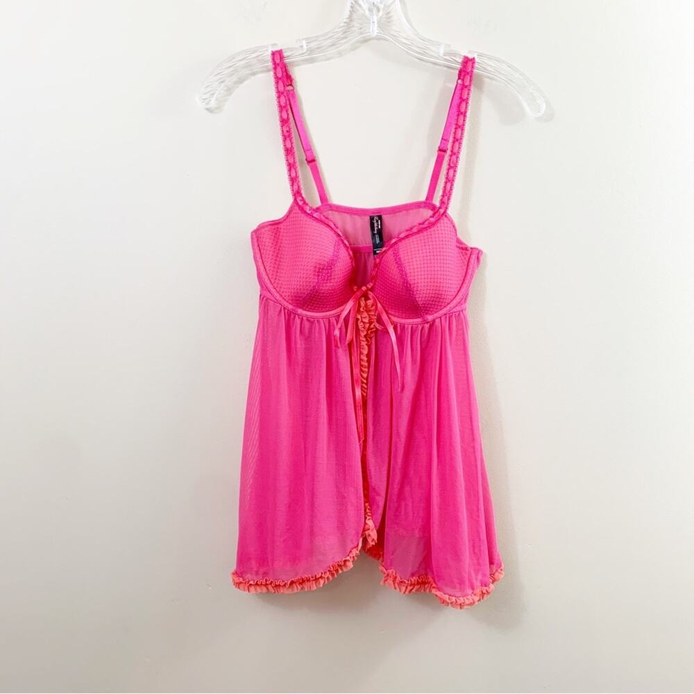Victorias Secret Sexy Little Things Sheer Babydoll Nightie Fuchsia Pink 36B